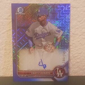 2022 BOWMAN CHROME EDDYS LEONARD AUTOGRAPH BLUE MOJO REFRACTOR RC #BMA-EL /150